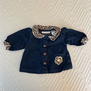 Vintage Leopard Trim Denim Shirt for Kids